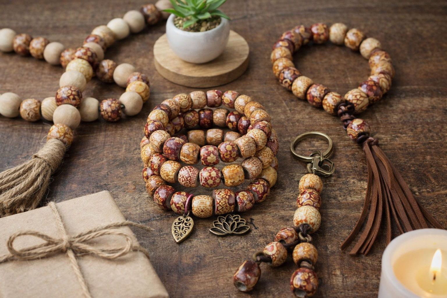 20mm Handmade Wood Beads Large Hole 5mm Printed Barrel Beads Craft Jewelry LOW