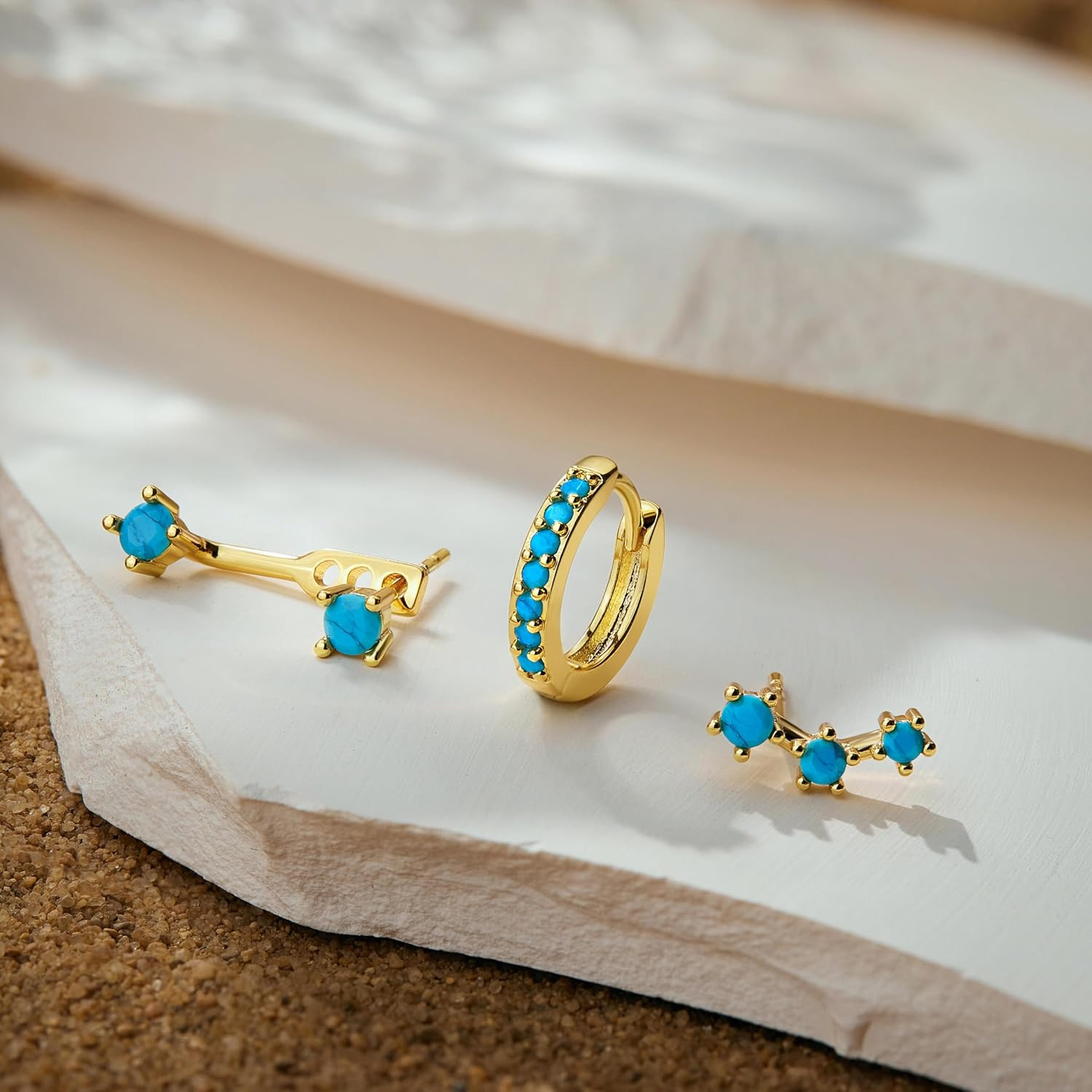 3 Pairs Dainty Small Earrings Set for Women Trendy, Birthstone Stud Huggie Hoop