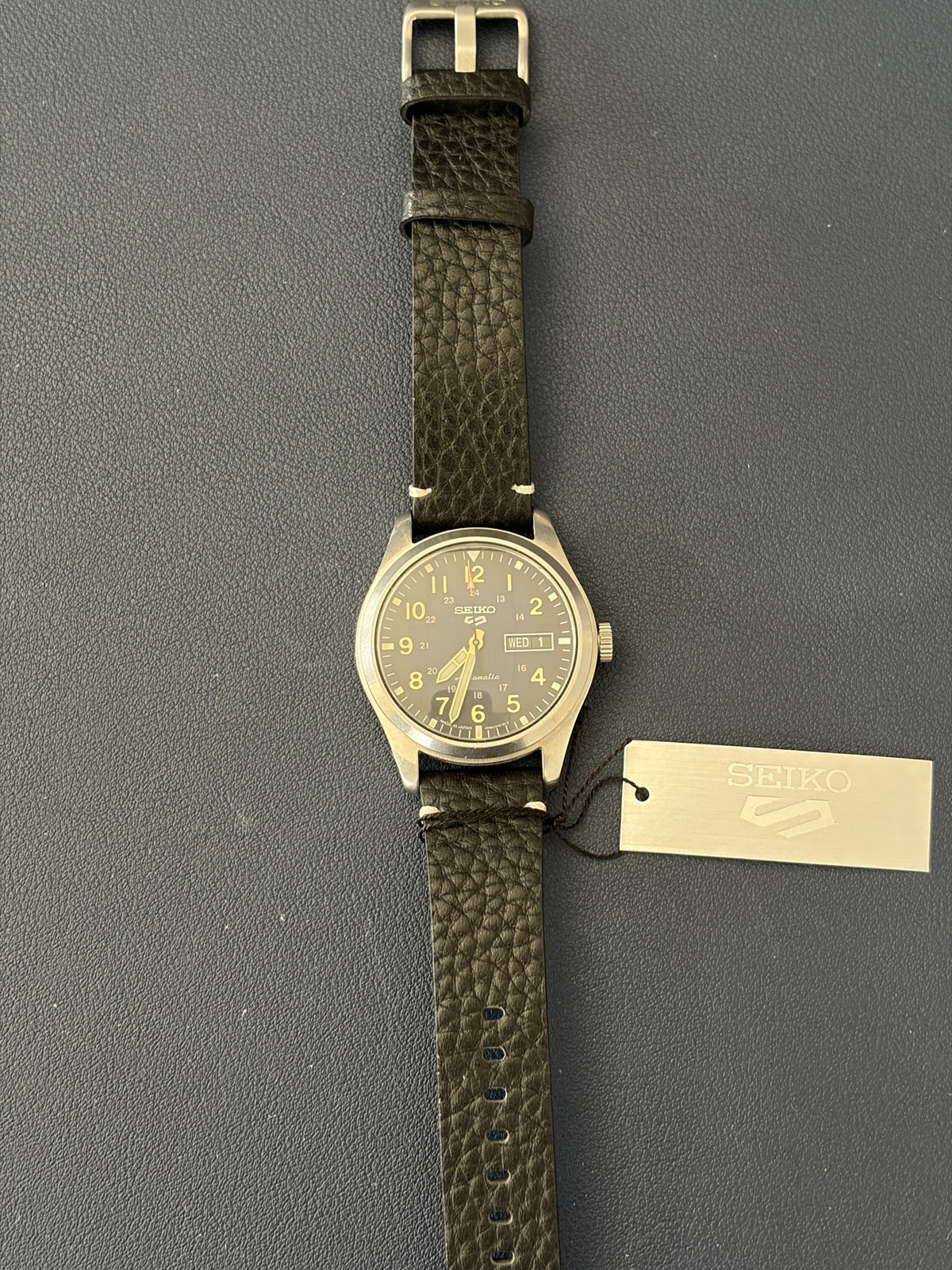 Seiko 5 Sports Day-Date Automatic 39.4 MM SS Leather Band Blue Watch SRPG39K1