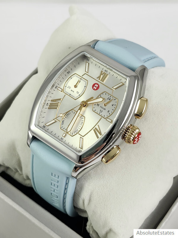NEW Michele Releve Sport Two Tone Gold Silver Watch Blue Silicone MWW19C000002