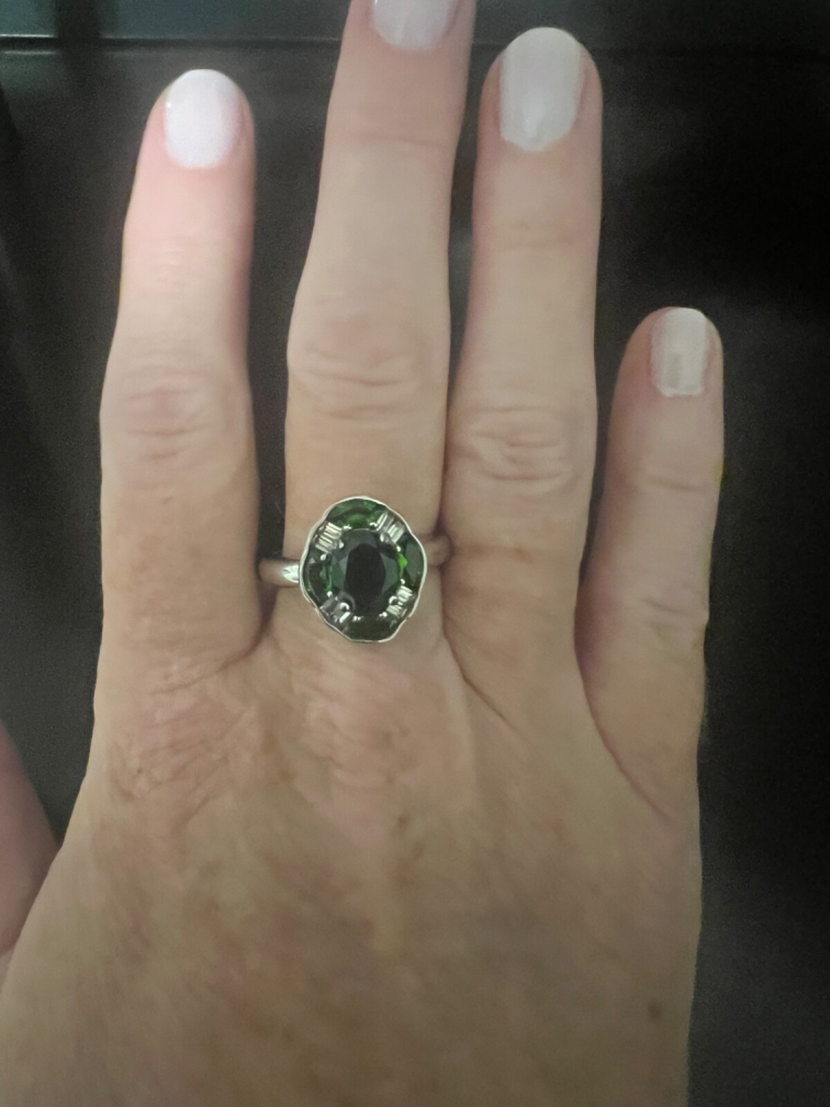 Green Russian Chrome Diopside Rhodium Over Sterling Silver Ring