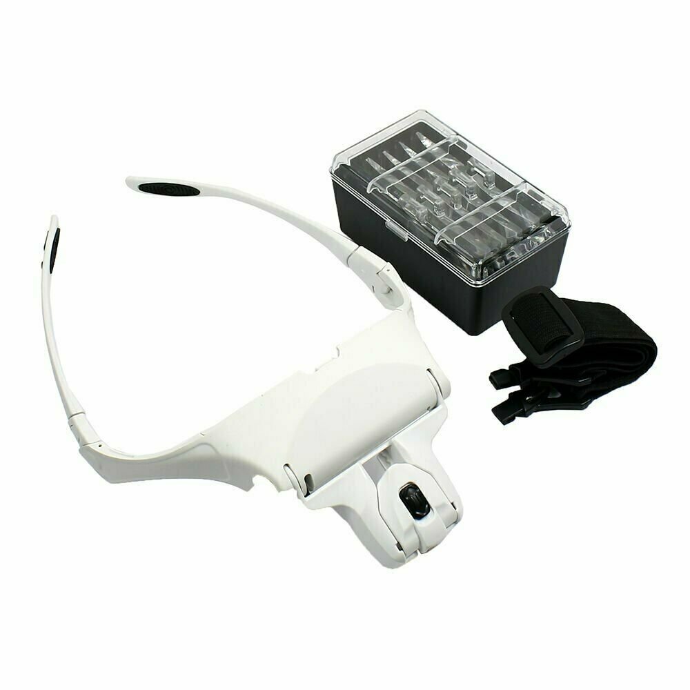 Headband Magnifier Lighted Glass Optivisor with 5 Lens for Hobby Repair Reading