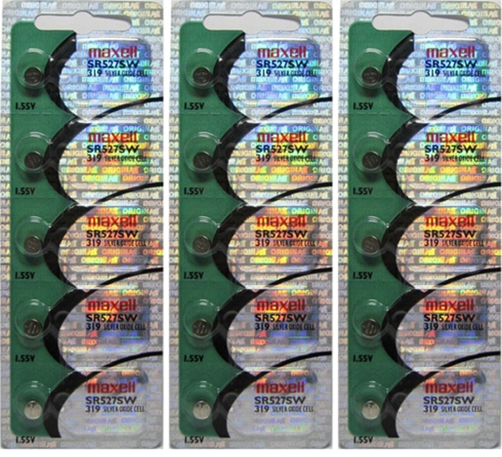 Fifteen (15)Maxell 319 SR527SW Silver Oxide Watch Batteries Free Ship w/Tracking