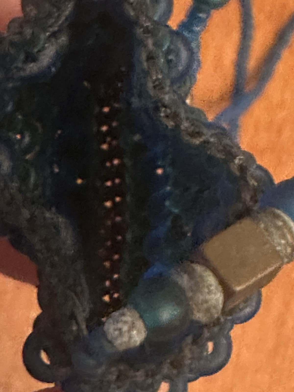 Handmade Blue Beaded Necklace Square Pouch Style Artisan Bohemian