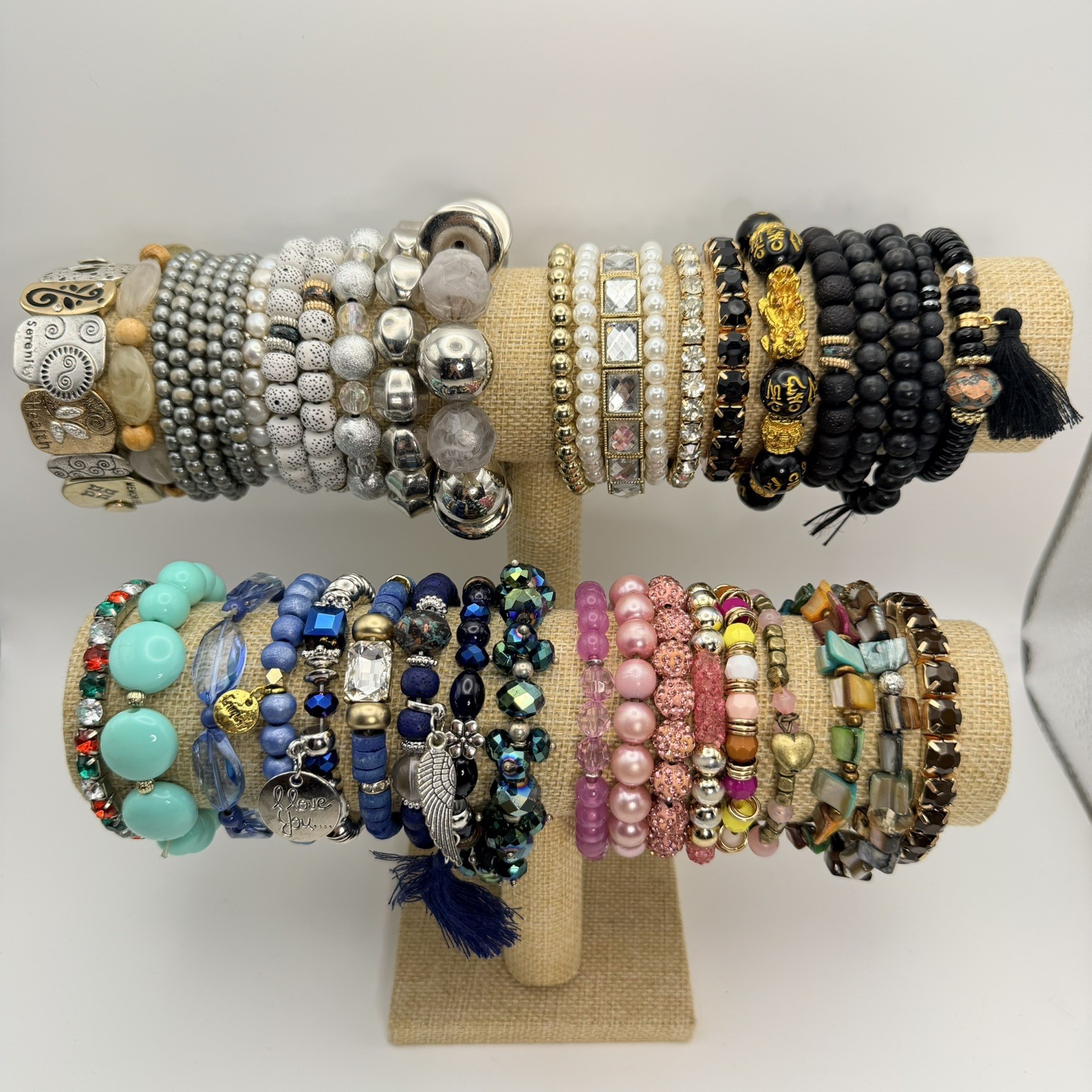 Vintage To Now Stretch Bracelets Mixed Beaded Glass Rhinestone Boho Bundle