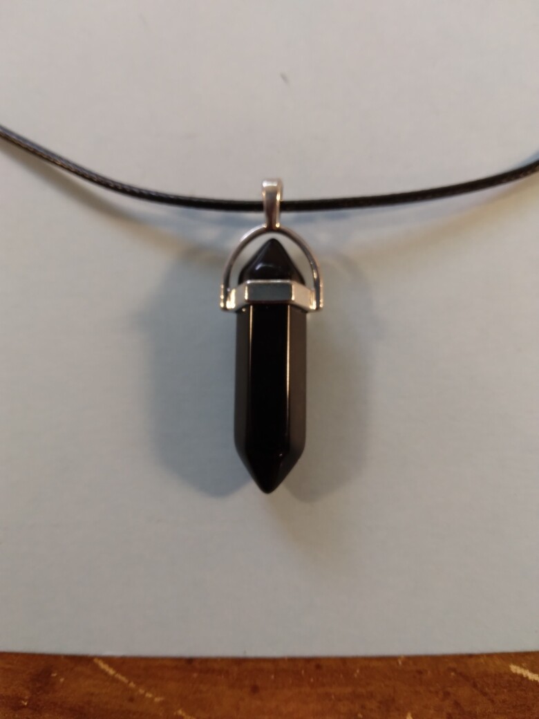 Black Gemstone on 17 1/2 – 19 1/2 inch Black Cord type necklace 249156