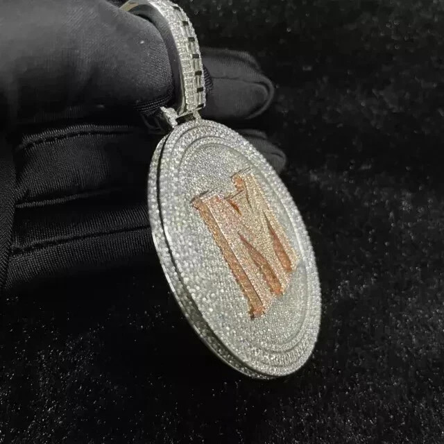3.5Ct Round Cut Moissanite 14K White Gold Plated Custom Letter Medallion Pendant