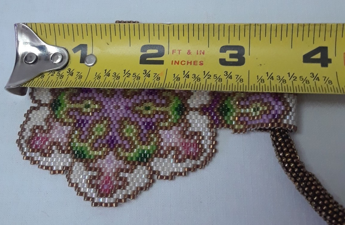 Hand Beaded Artist Design Multi Colored 3″ Pendant 24 inch Gold Beaded Chain