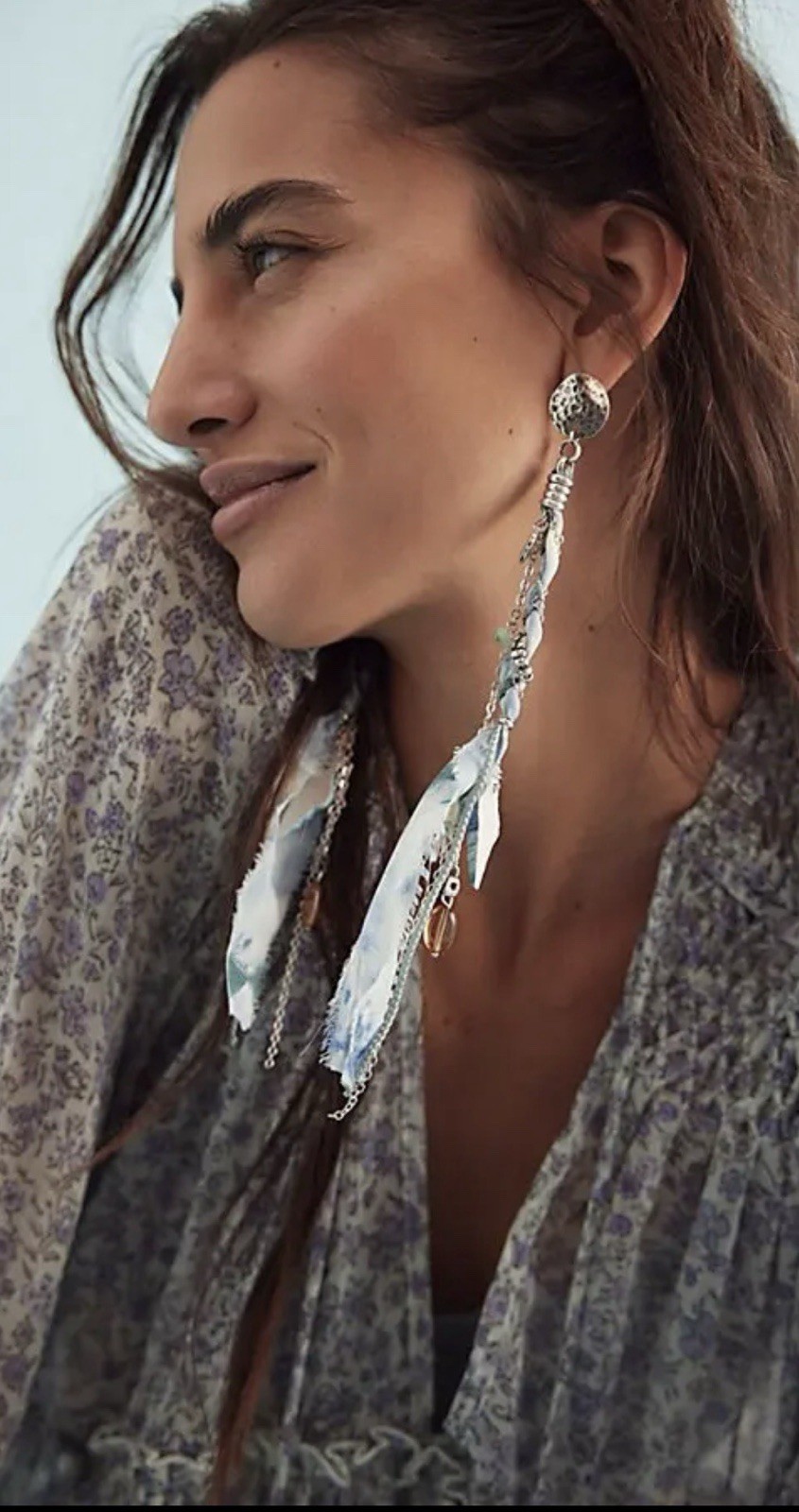 Free People Clearwater Dangle Earrings Charms Shells Ribbon Indigo NWT