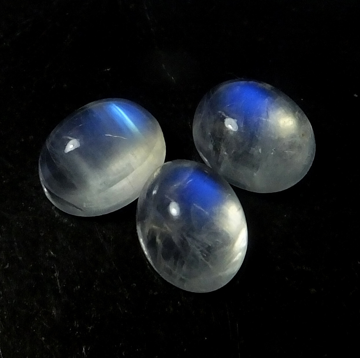 Rainbow Moonstone Blue Fire 10X8 mm Oval Cut Cabochon Natural Gemstone 3 Pieces