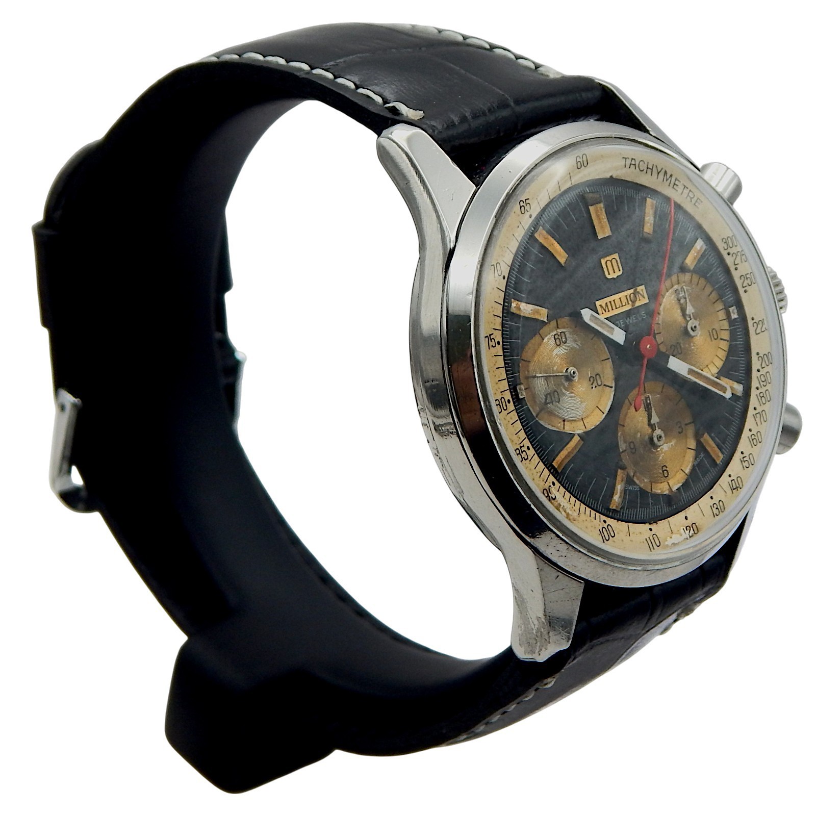 Vintage MILLION Valjoux 72 Chronograph Column Wheel Black Gilt Dial Serviced
