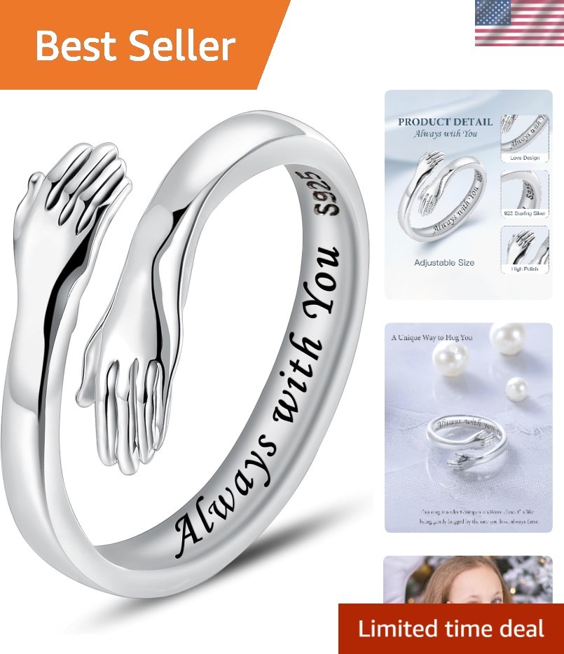 Elegant Adjustable Hug Ring in Sterling Silver – Ideal Gift for Moms & Friends