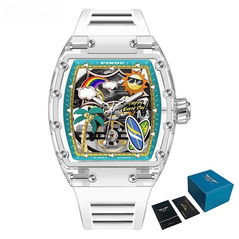 Unique Dial Men’s Mechanical Watch Summer Beach Glow Waterproof Silicone