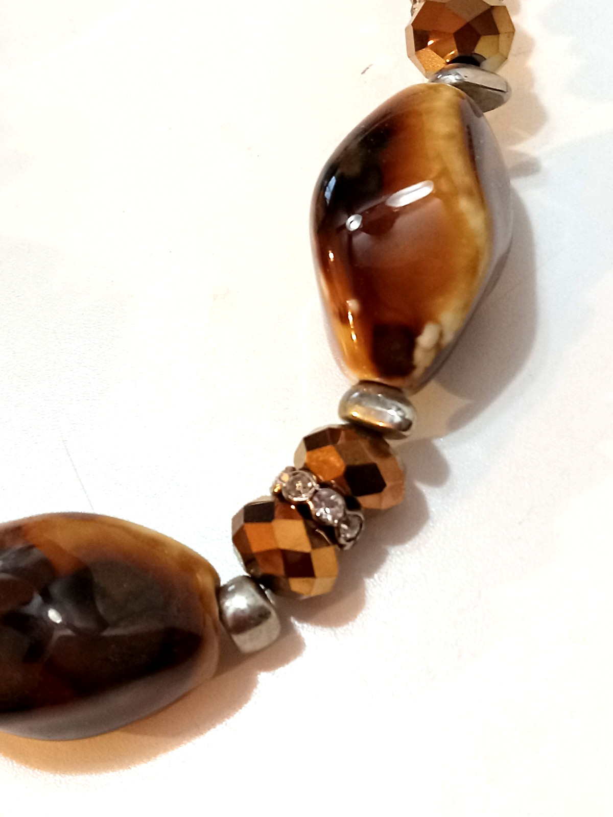 Ladies Hand-crafted Natural Stones Brown Tones & Beads Necklace 18 1/2″-21 1/2″