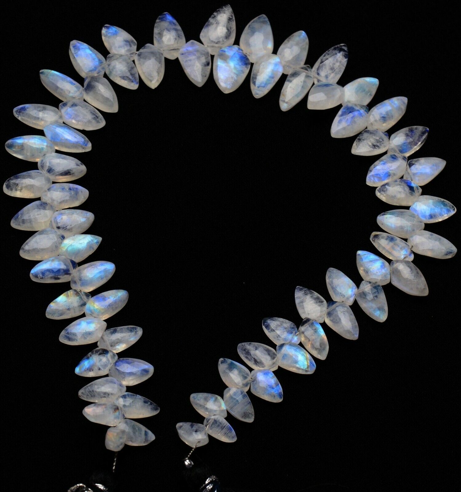 Natural Gem Blue Fire Rainbow Moonstone 7×5 to 13x7mm Size Briolette Beads 11″