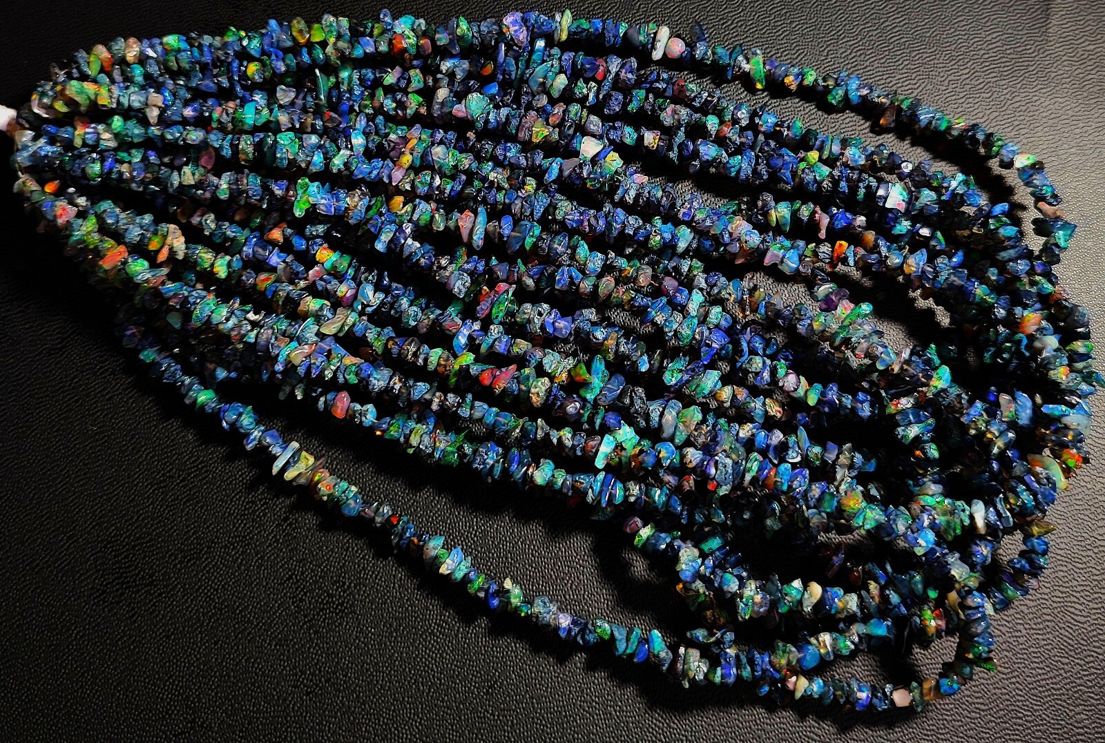 Natural Rainbow Fire Black Opal Gems 5 mm Size Chips Beads 16″ Strand