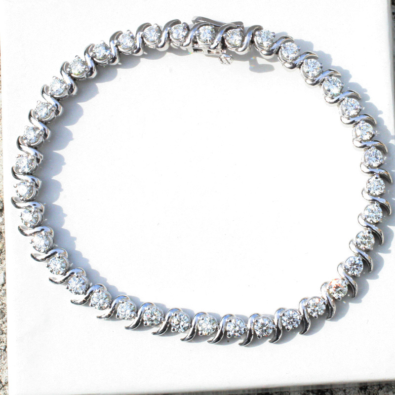 5 1/2 ct F VS2 round ideal cut diamond slink tennis bracelet 14k white gold 7″