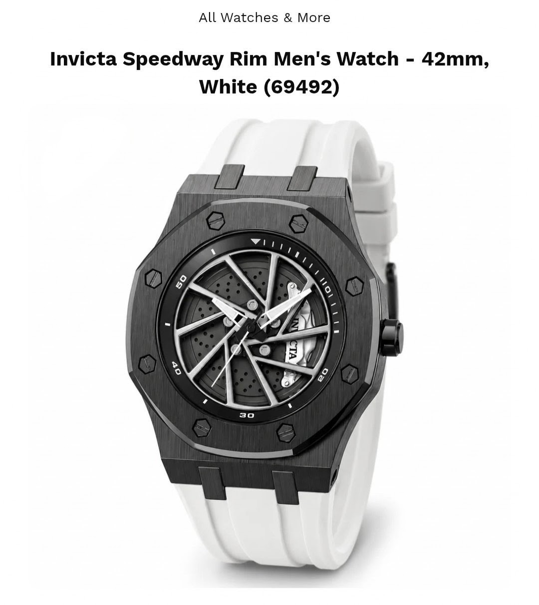 Invicta Speedway Rim Men’s Watch – 42mm, Water Resistant 30 m – White – 69492