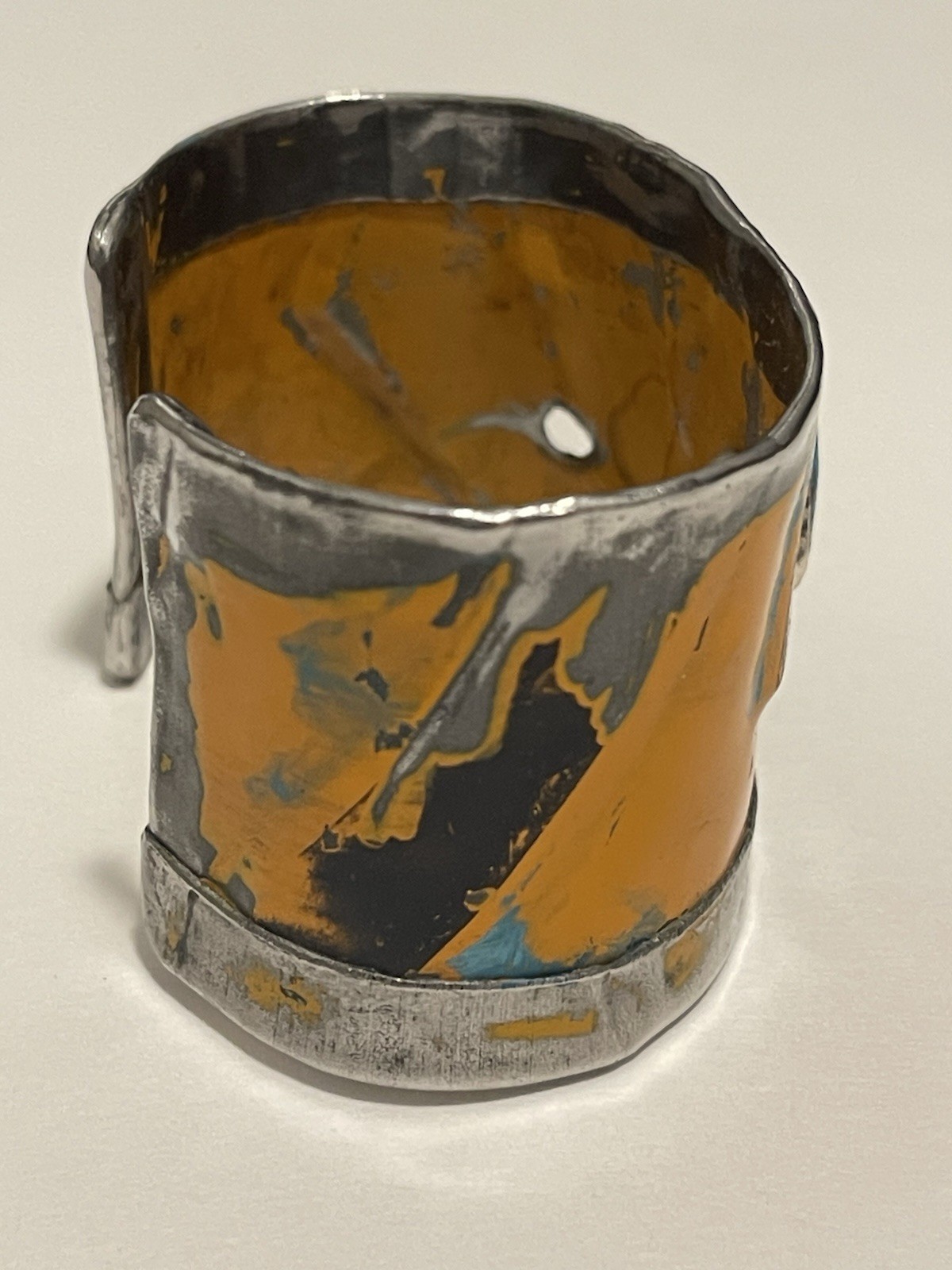 Kit Carson Handmade Metal Turquoise Cuff Bracelet hand painted Mustard Yellow