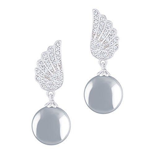 18k Angel Wings with Drop Round Stimulated Shell Pearl Earrings(10-10.50 mm)