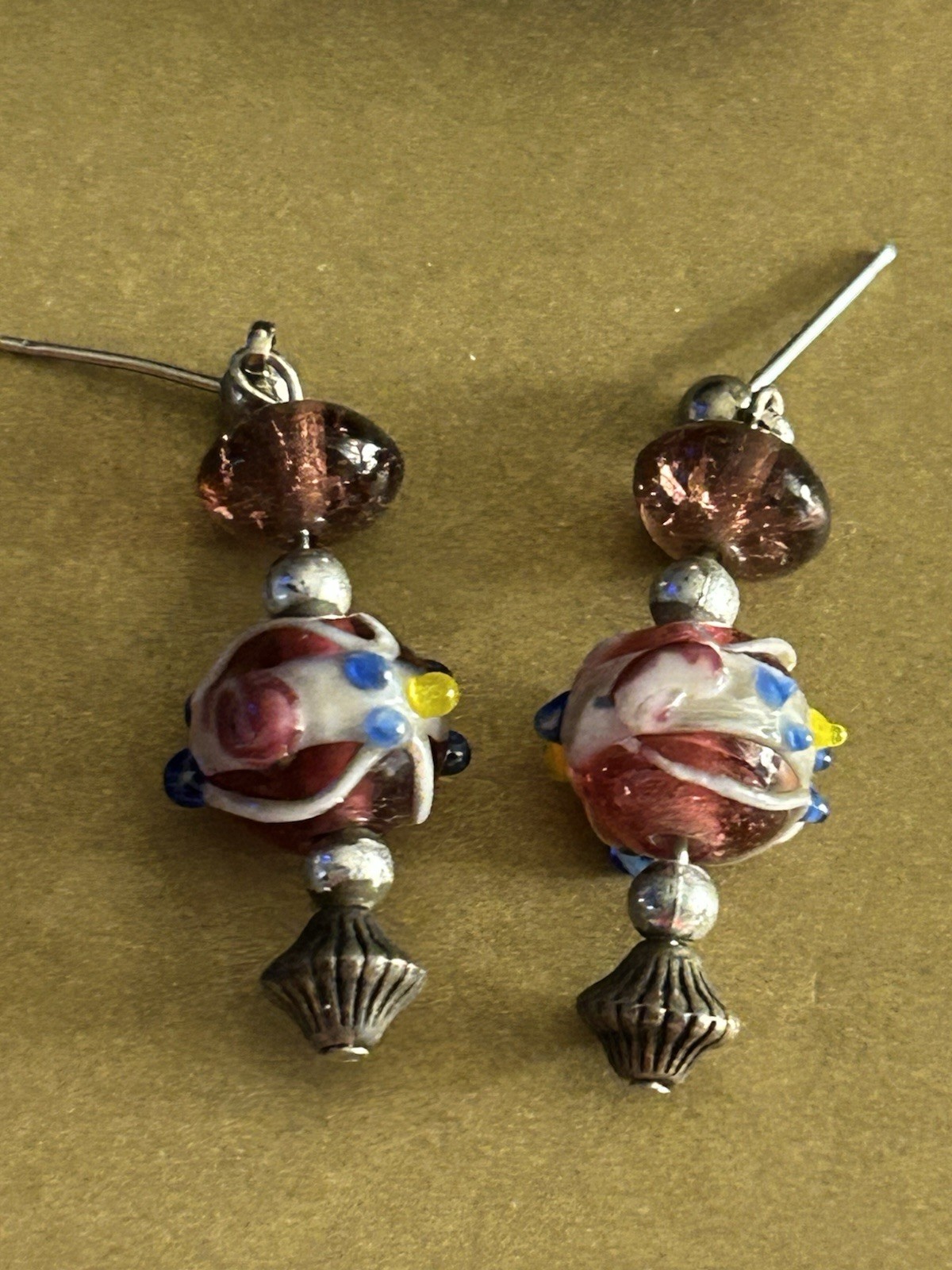 Earrings Vintage Wedding Cake Glass Beads Plum Amethyst Color pierced Drop Post