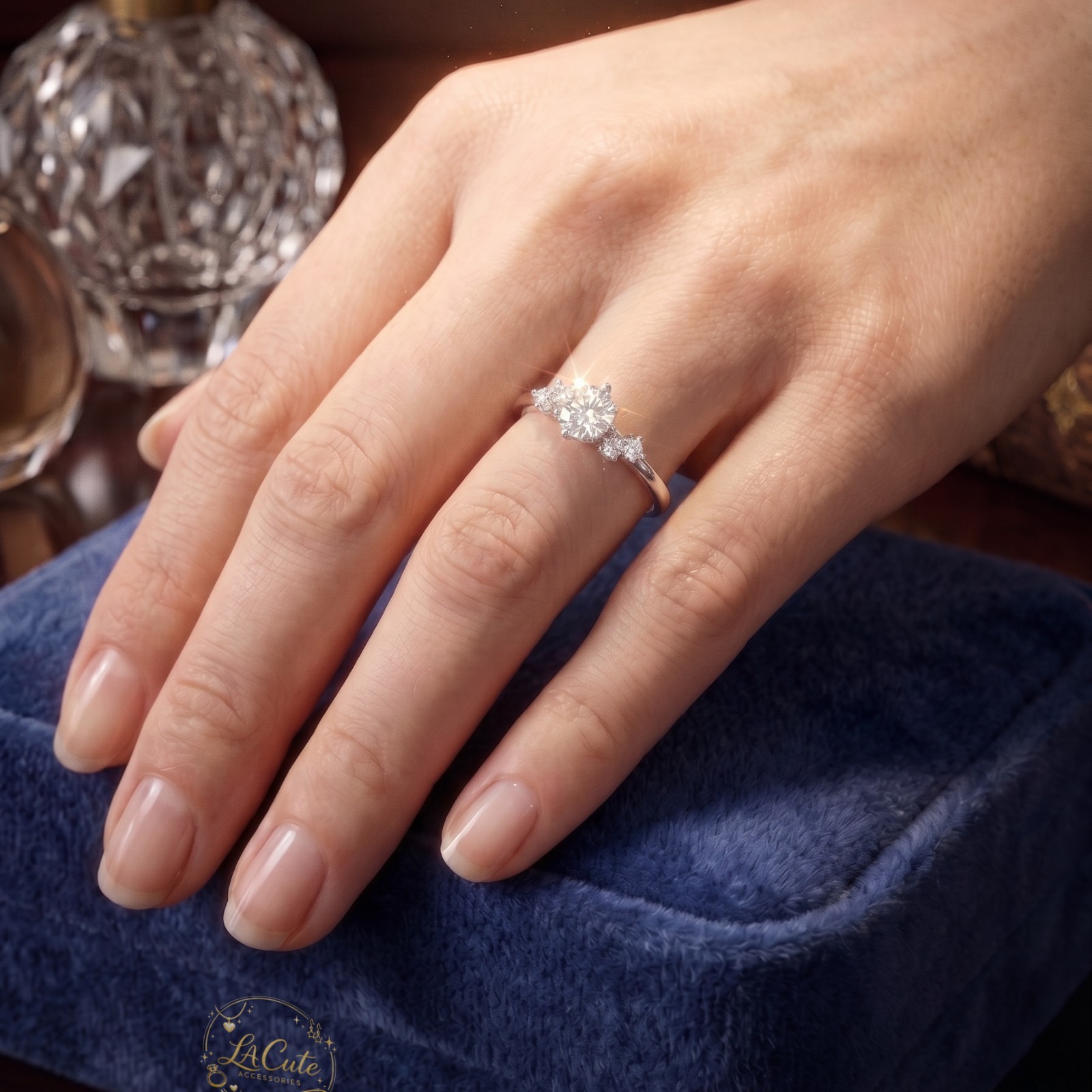 Sparkling 1ct Engagement Moissanite Ring Geometric Open Band Gift for Her [US]