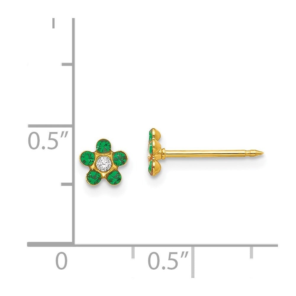 Inverness 14k 5mm MAY Green Emerald Crystal Flower Birthstone Piercing Earrings