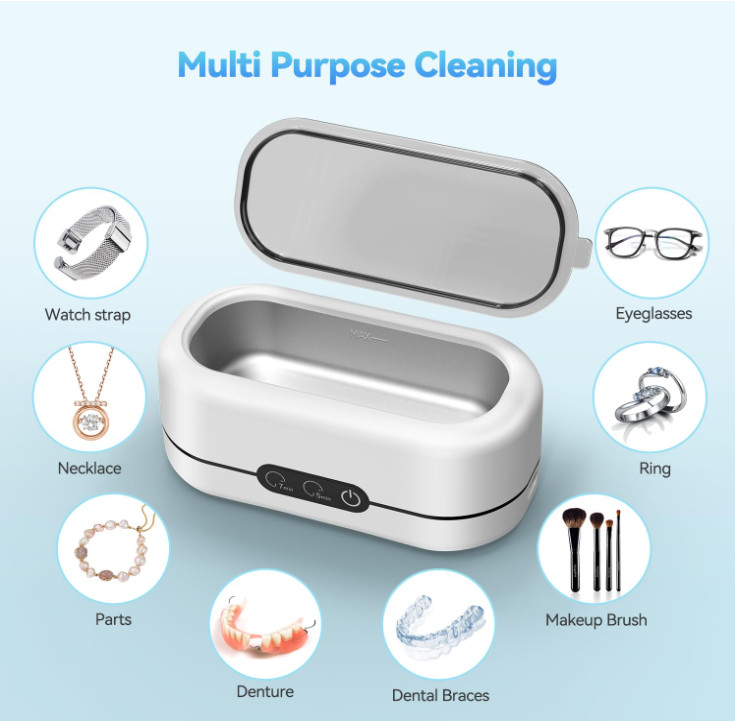 Limpiador ultrasónico 48KHz joyas gafas dentaduras acero inoxidable dual modo