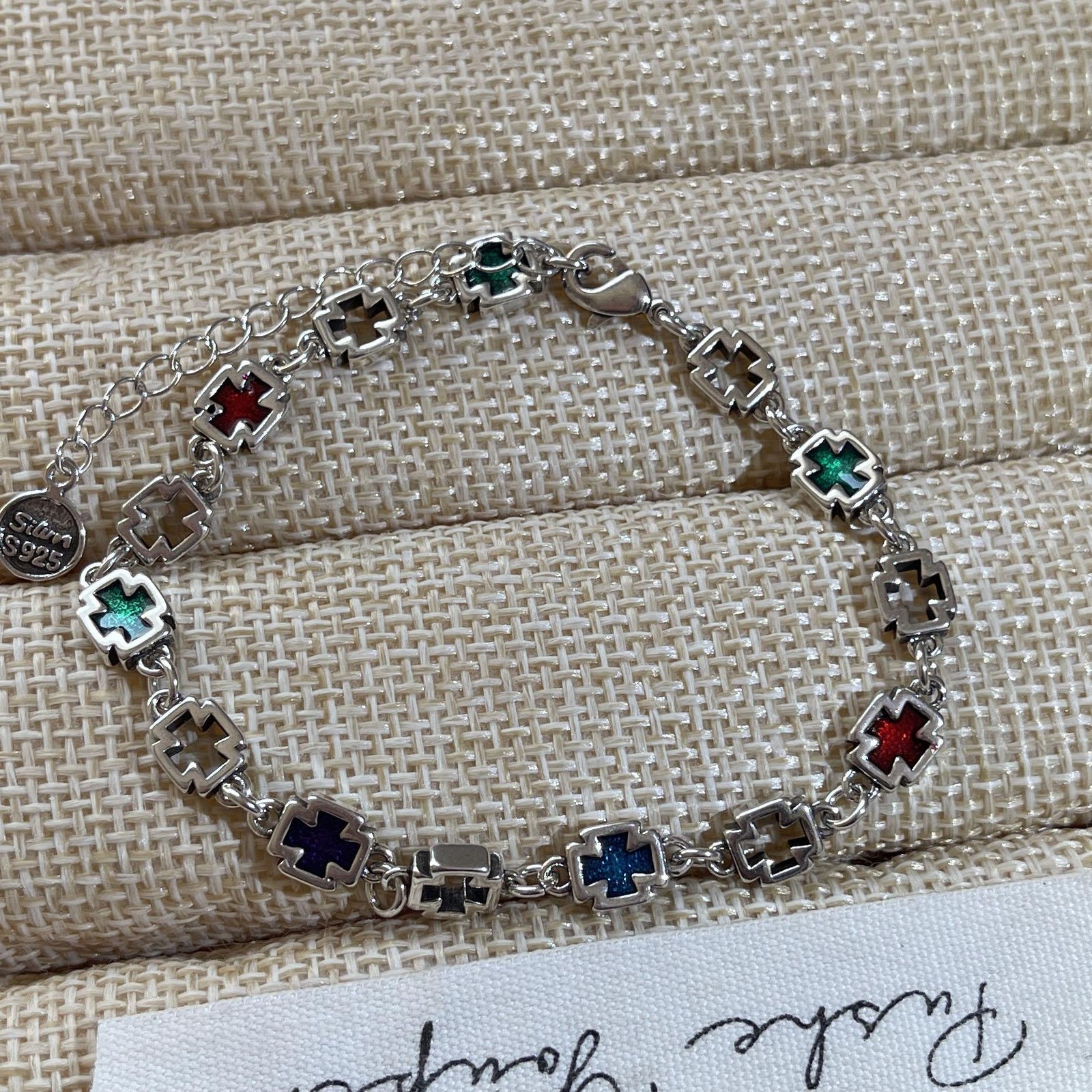Solid 925 Sterling Silver Retro Cross Bracelet Vintage CZ Handmade Unisex Gift