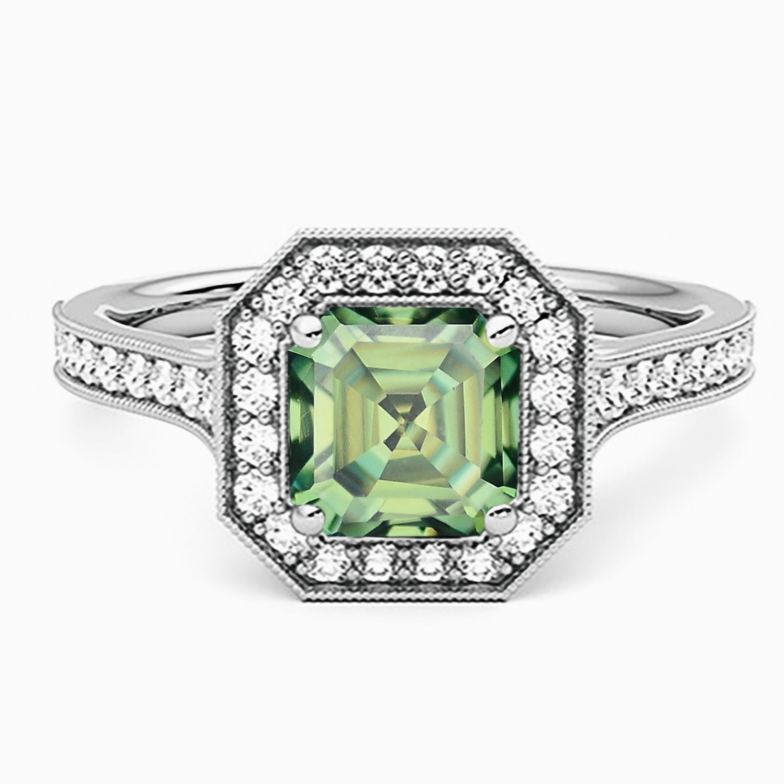 3.38 Cts. Yellowish Green Diamond & White Diamond Solitaire Ring – Tariff Free
