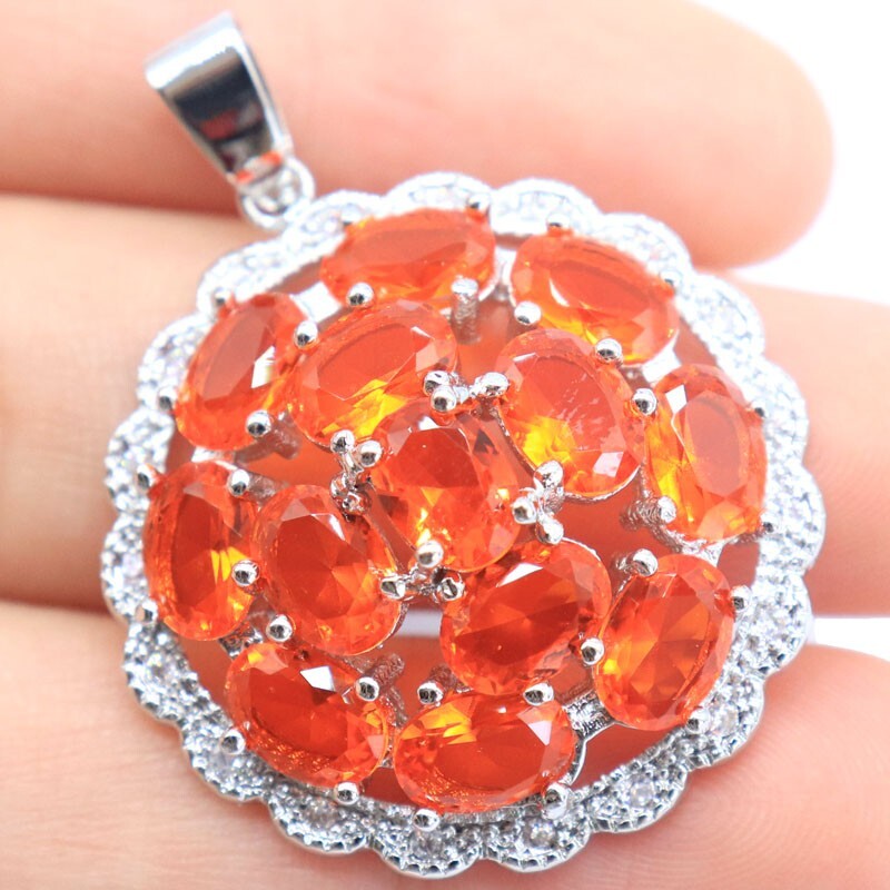 Buy 2 Get 1 Free Eye Catching Orange Spessartine Garnet Women Silver Pendant