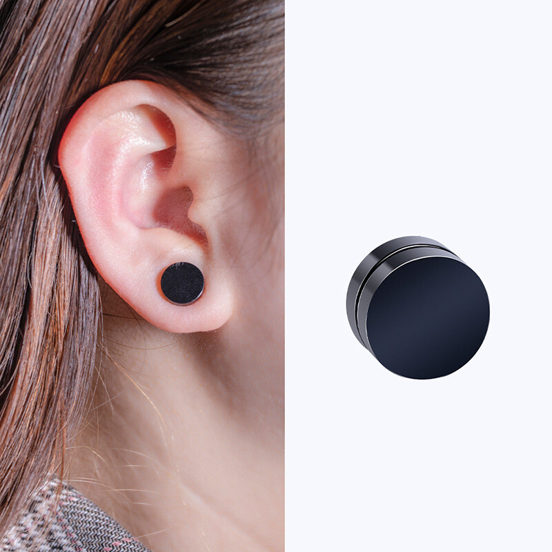 Men Women Stainless Steel Stud Earrings Magnetic Ear Plugs Non-Piercing Clip On