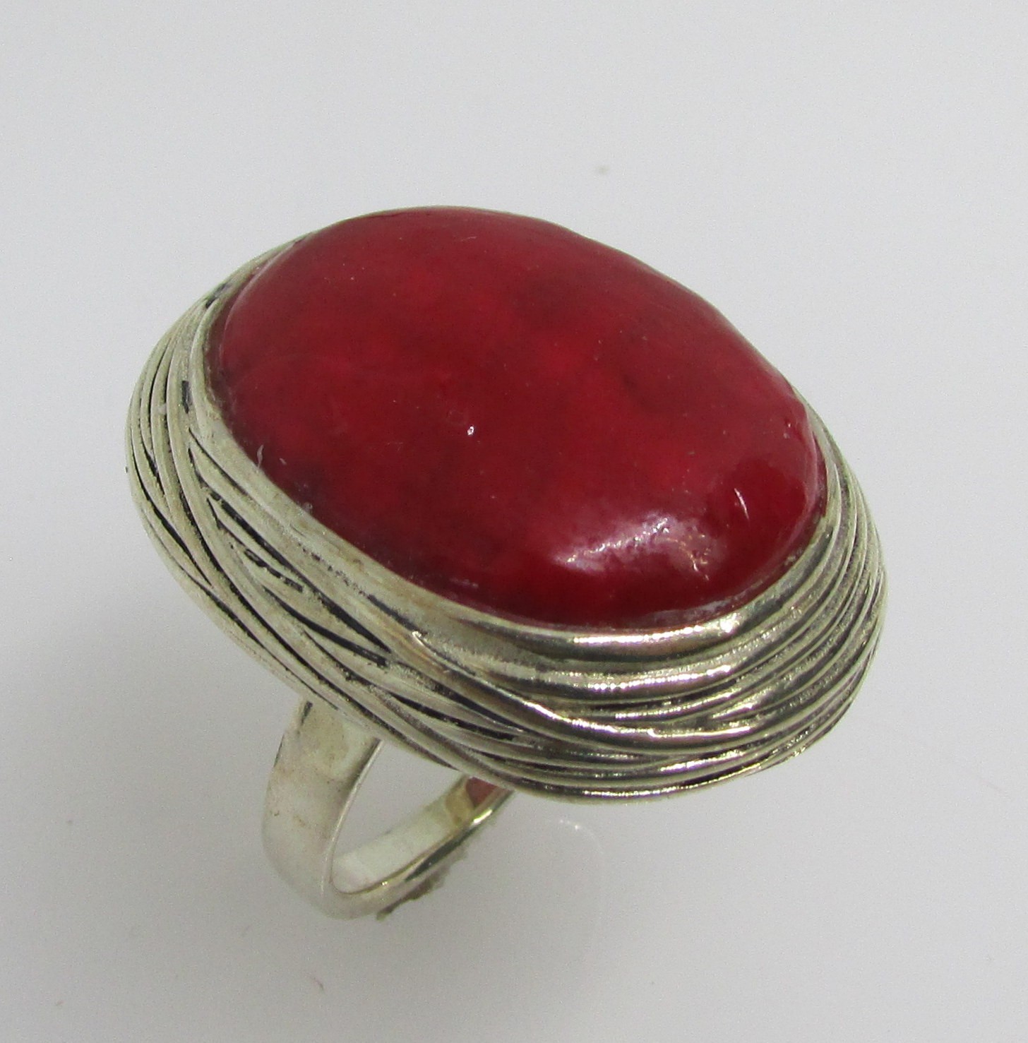 925 STERLING SILVER BBJ LARGE RED CORAL OVAL LADIES RING SIZE 9 ~ 17.0 G