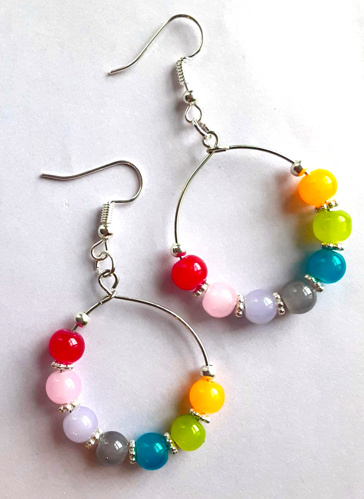 big COLORFUL JADEITE hoops SP fish hook handcrafted X2