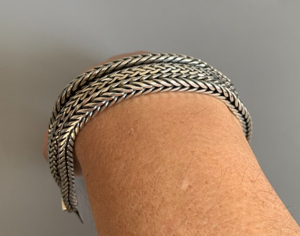 Sterling Silver 3-Strand Bali Style Foxtail Weave Woven 8″ Bracelet UNISEX 108g
