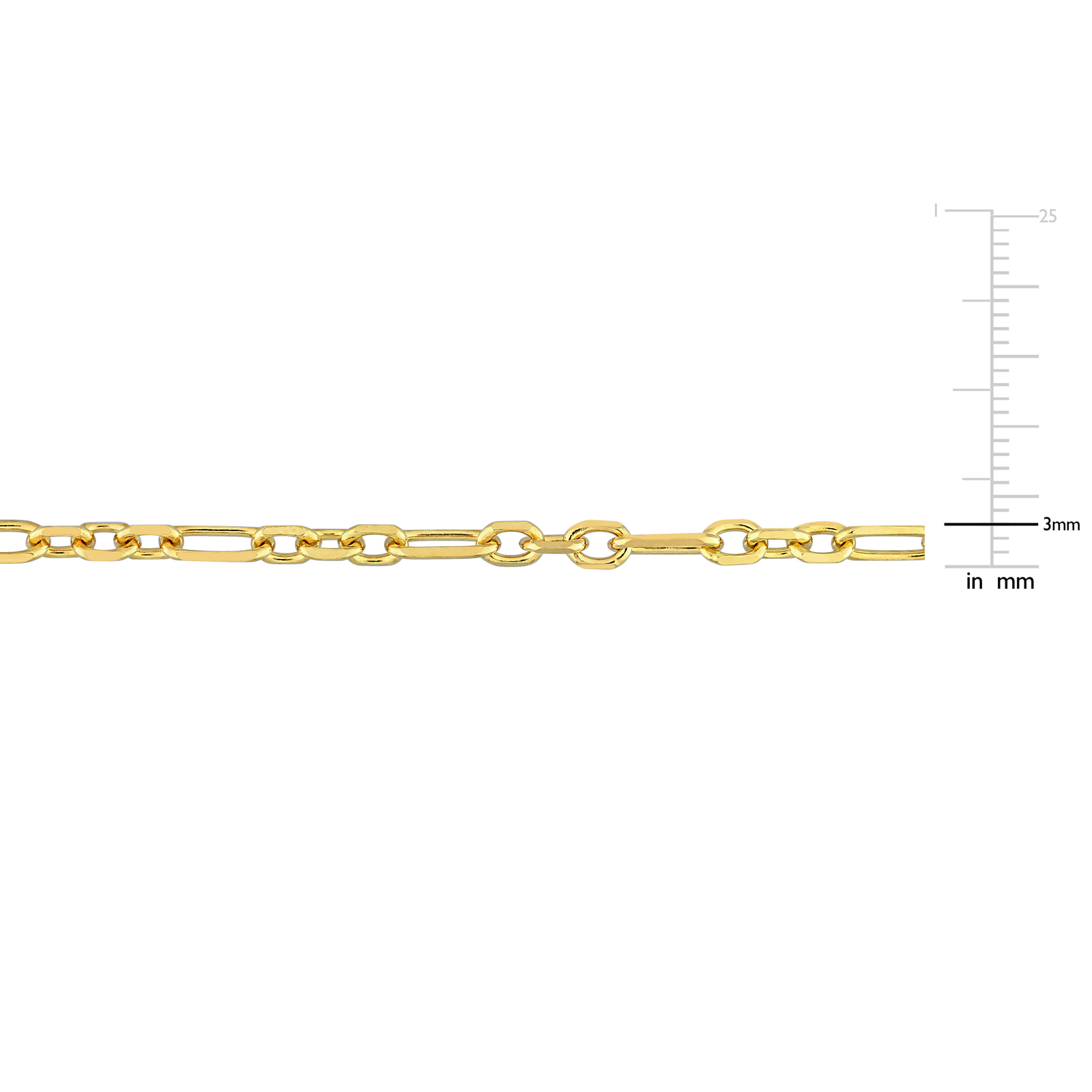 Amour Yellow Plated Silver 3mm Diamond Cut Figaro Chain Necklace – 18 in.