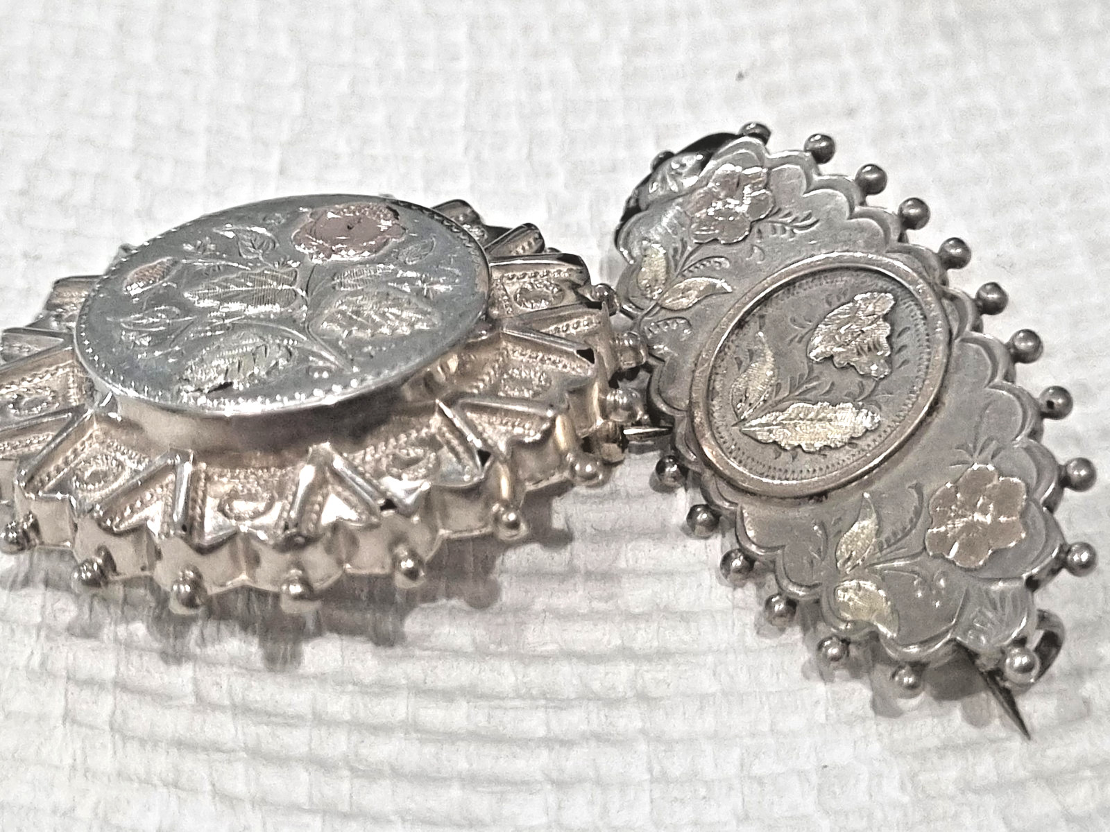 Antique c1880s Sterling Silver Gold Accent Victorian Sweetheart Brooches Video