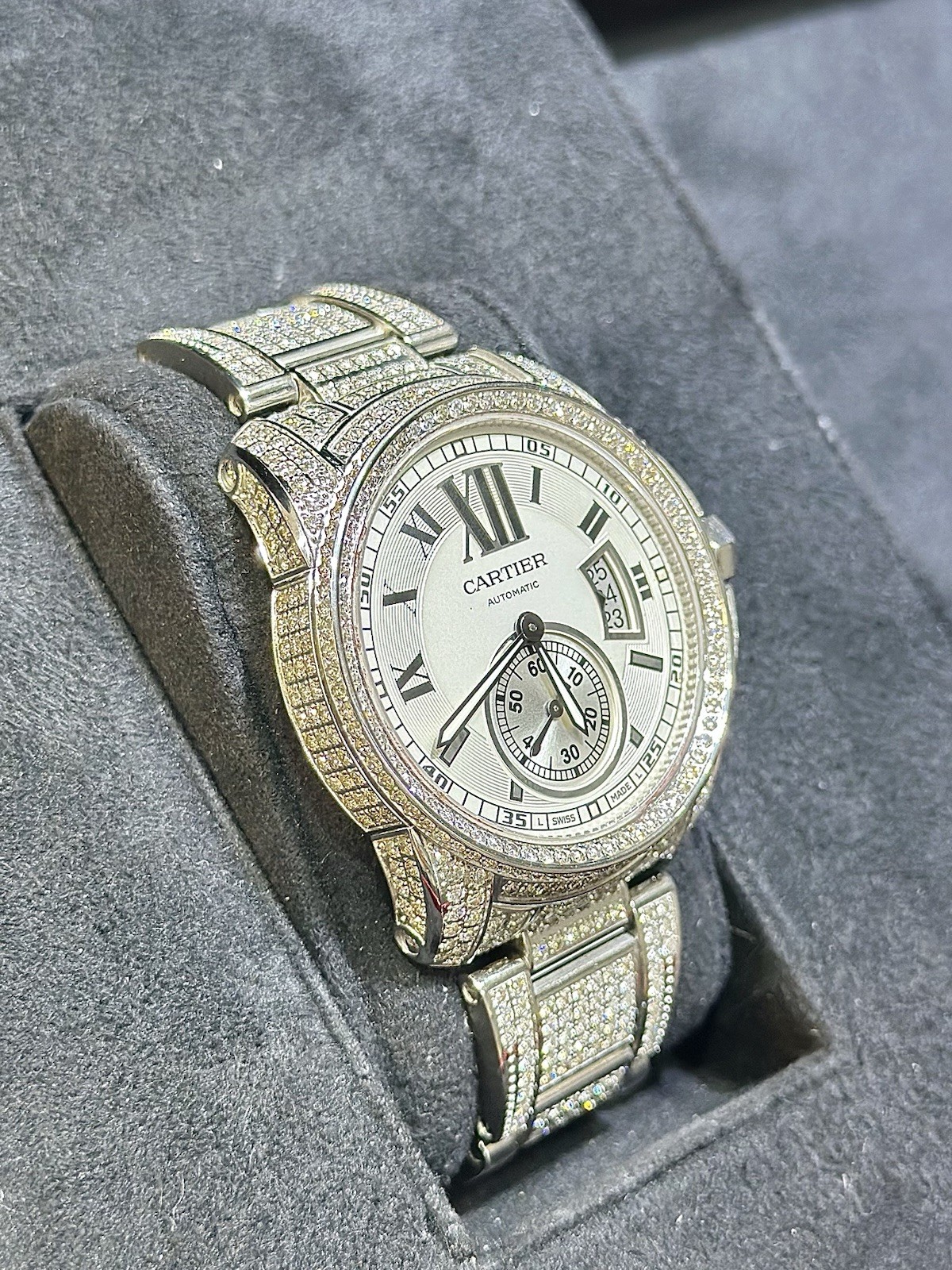 Cartier Calibre 42MM S/S Custom Diamond Automatic Watch – Approx 25.00 CTW