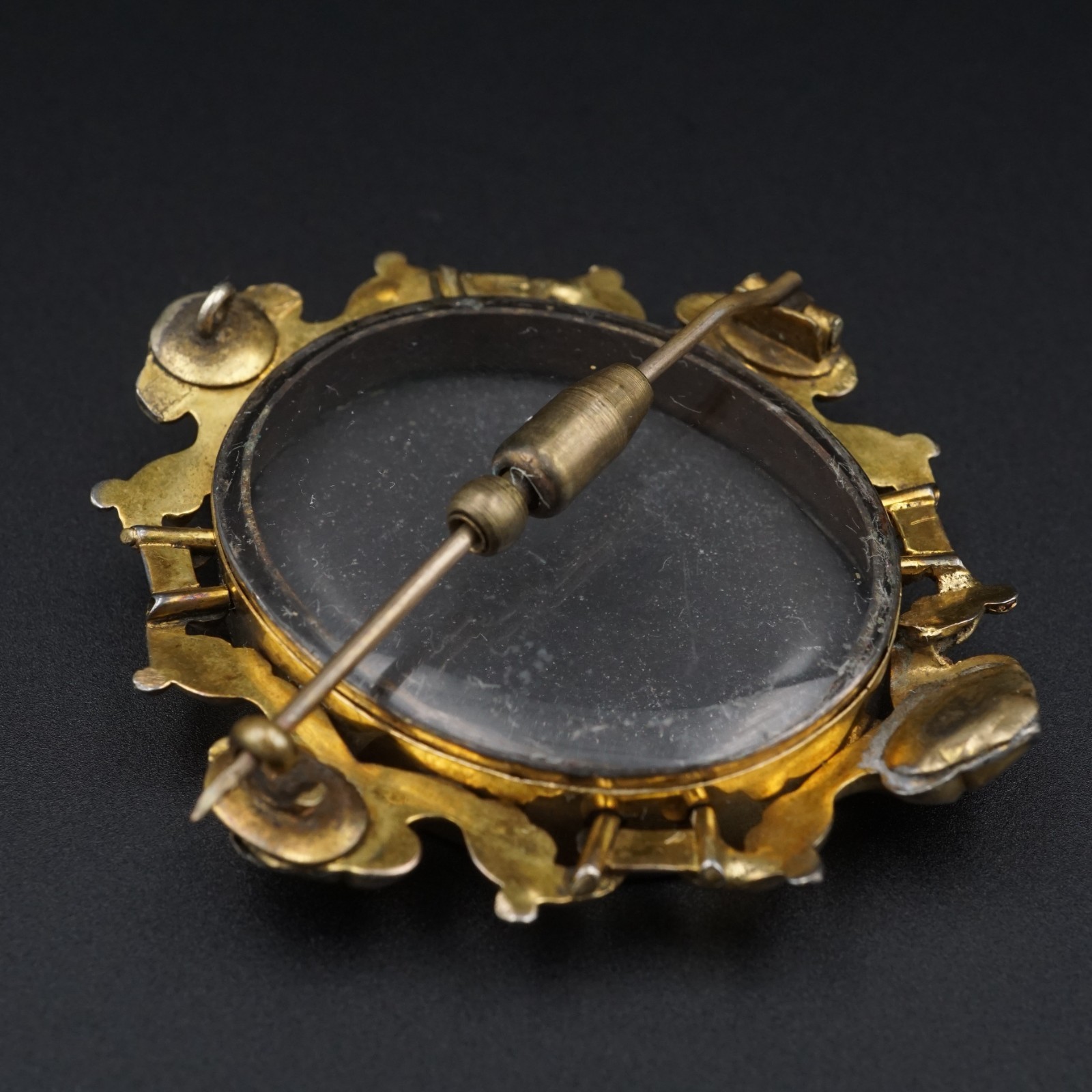Antique Victorian Pietra Dura Floral Brooch Inlay 9k Yellow Gold OG603
