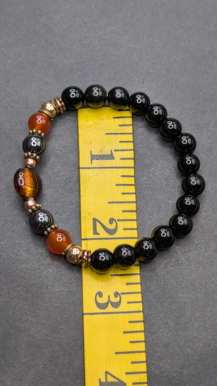 Women’s Stylish Orange Black Beaded Stretch Bracelet (16cm) Small Wrist