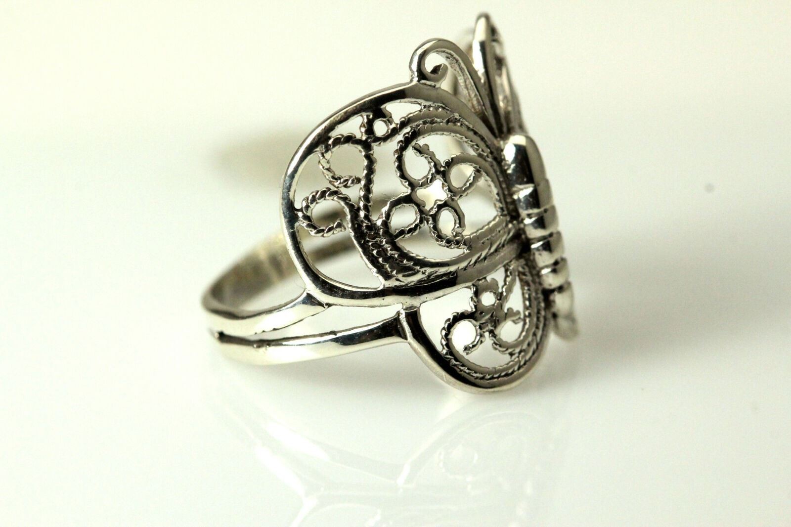 925 Sterling Silver Size 6.75 Filigree Butterfly Ring 2.7 Grams (RIN6655)