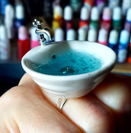 Unique CERAMIC SINK RING water MINIATURE basin HANDMADE adjustable GIFT BOXED