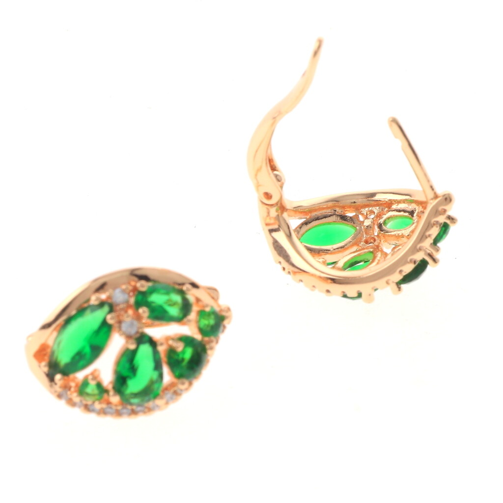 Gold Tone Gold Plated Metal English Lock Stud Earrings XPE2624E-GRN