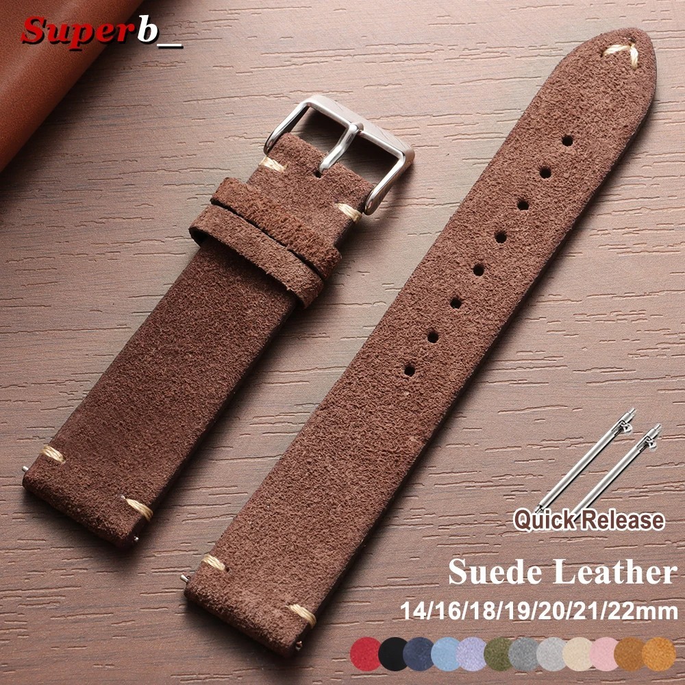 18 19 20 21 22 MM Soft Suede Leather Vintage Strap Watch Band Quick Release USA