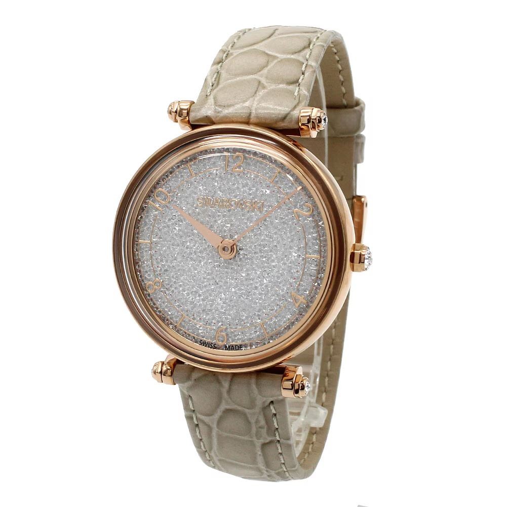 Swarovski Crystalline Wonder Watch Women Silver Dial Leather Strap From Japan