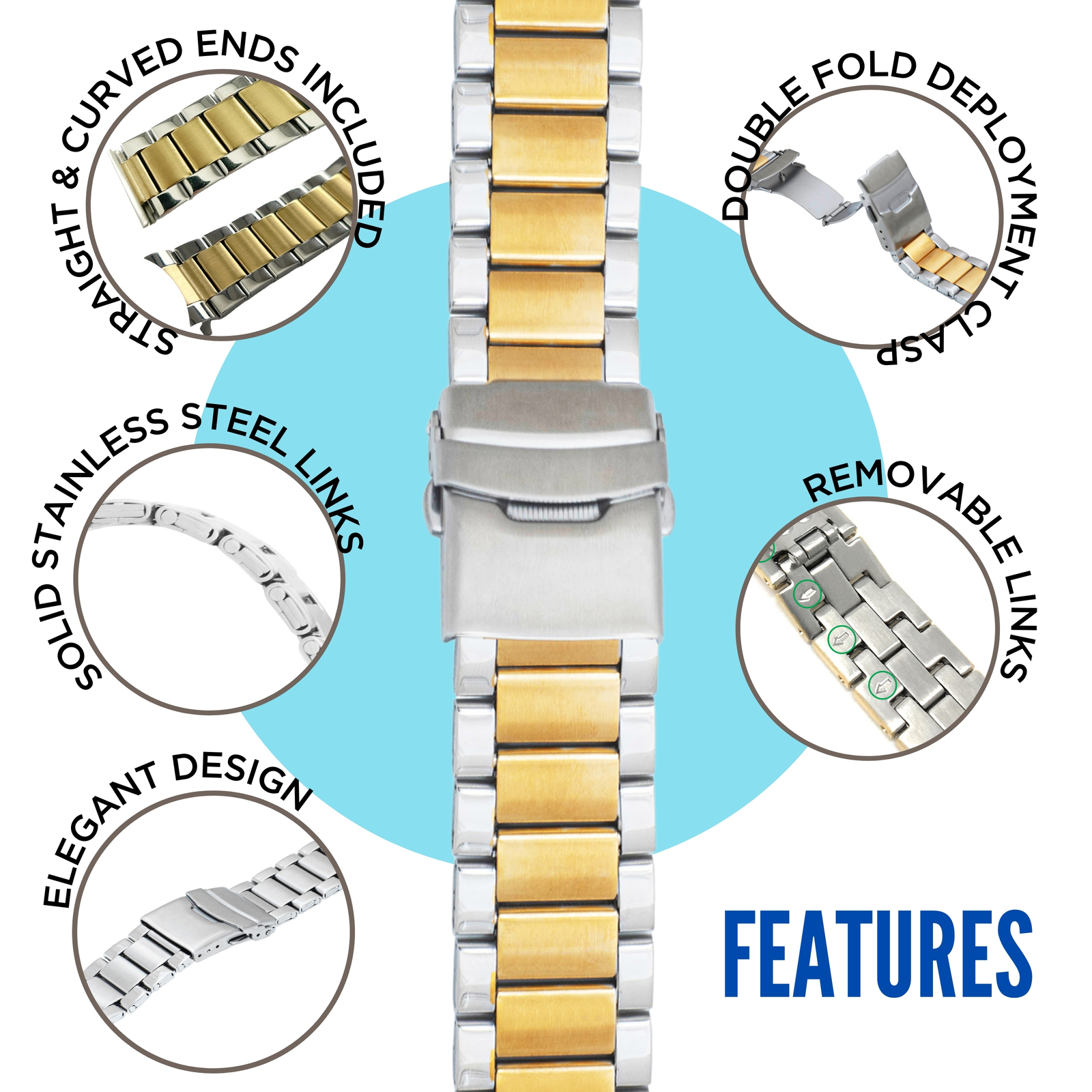 20mm Curved Steel Metal Watch Band Bracelet for Hamilton Intra-Matic