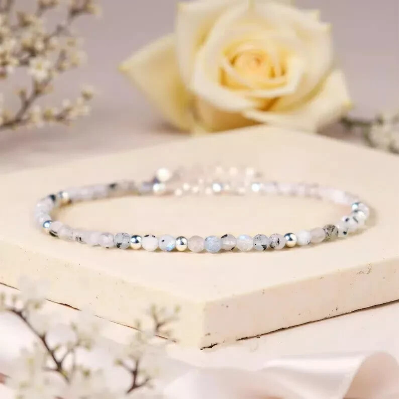 2025Natural Moonstone Stone Dainty Bracelet Rainbow Moonstone Crystal Bracelet