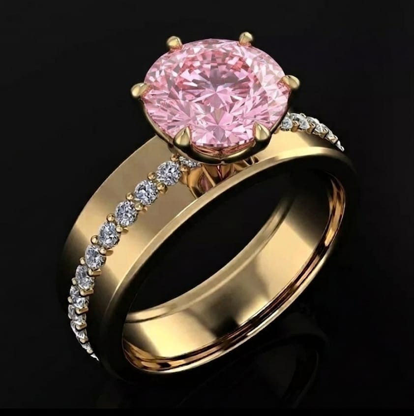 RARE 5.00 Ct Certified Round Cut Pink Natural Diamond Ring Yellow Gold Finish