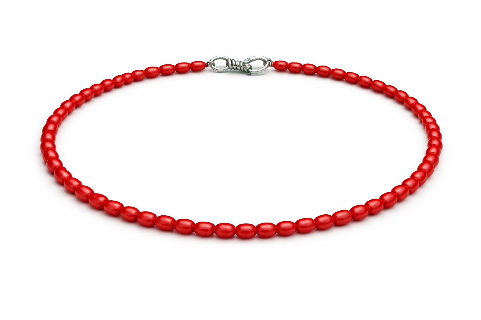 Natural Red Coral Necklace 3x5mm Rice Shape Single Strand Smooth Coral Beads