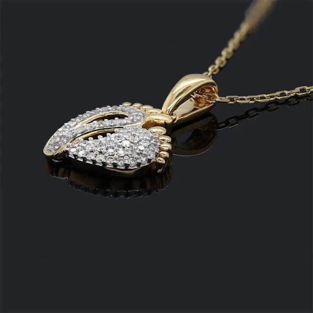 1Ct Round Cut Lab-Created Diamond Mom Baby Feet Pendant 14k Yellow Gold Plated